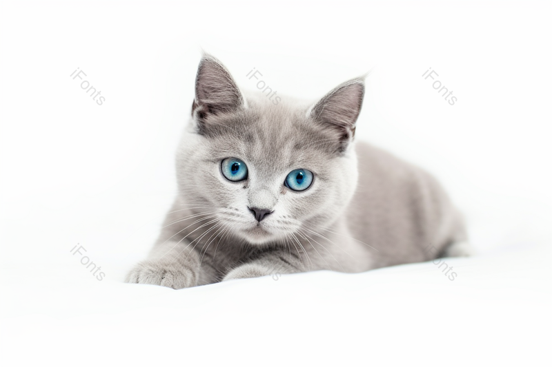 趴在白色毛毯上的蓝眼睛可爱的宠物小猫,高清,摄影图,摄影图片,图片大全,摄影图免费下载